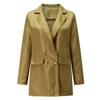 Yuehao kaputi za žene žene elegantni urezani ovratnik dvostruko prema gore kaputa srednja dugačka jakna