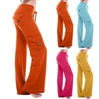 Ženske hlače za žene, teretne hlače s elastičnim strukom, izdužene jednobojne teretne hlače s vezicama, široke