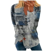 Feternalne košulje s patentnim zatvaračem dugih rukava za žene tiskane grafičke majice bluze casual vrhovi pulover