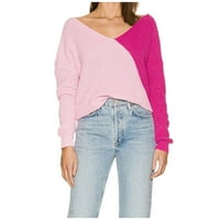 Modni džemperi za žene, ležerni, dugi rukavi, casual, kontrastne boje, bluze od džempera