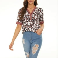 Povratnici košulje za žene gumb s V-izrezom majice tinejdžerski grils modna odjeća leopard print kratki rukav