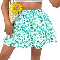 Haite žene visoki struk protočna mini suknja labave elastične suknje na plaži cvjetni print ruffle