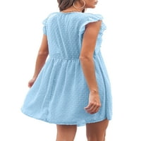 Voguele Ladies Sundress ruffle tunične haljine V vrat mini haljina Summer casual Blue m