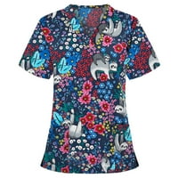 Ženske vrhove tunike ljetni kratki rukav majice grafički print s v-izrezom cvjetne ležerne bluze za nošenje s