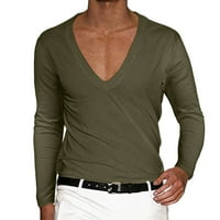 Muške majice s dugim rukavima i dekolteom u obliku slova u, jednobojni pulover, ležerna muška majica, Muška bluza