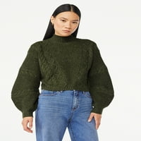 Scoop ženski pulover za pulover kabela s dugim isklesanim rukavima, veličine xs-xxl