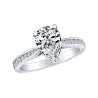 1. Karat kruška i okrugli oblik Bijeli prirodni dijamantski zaručnički prsten u 14K čvrsto bijelo zlato veličine-6,5