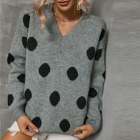 Ženski pulover-pleteni pulover s točkicama u obliku slova u, modni pleteni džemper, Gornja bluza u sivoj boji