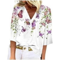 Majice s rukavima za žene, ljetne modne majice s izrezom i printom, elegantne klasične bluze, majica s rukavima