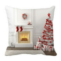 Kamin s božićnim drvcem predstavlja jastučnicu za jastuk, jastučnicu s dvije strane za kauč na razvlačenje