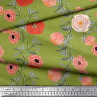 Soimoi Green Rayon Crepe tkanina Listovi i ranunculus cvjetni otisak šivaće tkanine