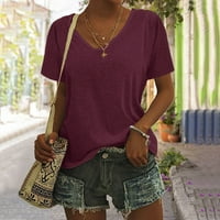 Ženska ljetna osnova majica Čvrsta boja moda V vrat kratki rukav labavi vrh