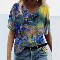 Modna ženska majica s izrezom i printom u obliku slova u, Ležerne majice kratkih rukava, bluza
