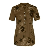 Topovi za žene ljetni topovi za žene, majice kratkih rukava s podijeljenim dekolteom, elegantne bluze s cvjetnim