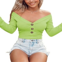 Ženski ležerni pulover s dekolteom u obliku slova U i izvan ramena, jednobojna majica za slobodno vrijeme, tunika,