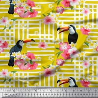Soimoi žuta svilena tkanina cvjetna i toucan ptičja dekor tkanina tiskana bty široka