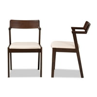 2-dijelni set Blagovaonskih stolica iz sredine stoljeća u modernom stilu s prijelaznom krem tkaninom i tamno smeđim