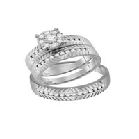Čvrsto 14K bijelo zlato njegov i njezin okrugli dijamantski klaster koji odgovara par tri prstena svadbeni zaručnički