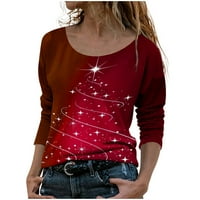 Ženske bluze s dugim rukavima modni ženski modni puloveri s okruglim vratom s printom božićnog drvca ženski Gornji