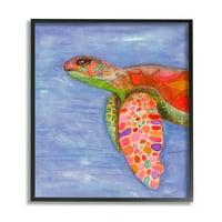 Stupell Industries Rainbow Sea Tortoise meka obalni plivanje portret Crni uokviren, 20, dizajn Elvira Errico