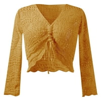 Ženski boemski prozirni Crop Top s ramena, lepršavi rukavi, spušteni voluminozni heklani donji dio, pulover, džemper