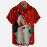 Rasprodaja muških vrhova, Muški ležerni gumbi, Božićni Print Djeda Mraza s džepom za odbacivanje, košulja kratkih