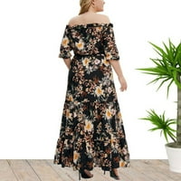 Donja / Ženska ljetna haljina s cvjetnim printom s ramena, slojevita haljina s volanima, Pola rukava, Plus veličina,