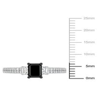 Carat T.W. Crno -bijeli dijamant i karat T.G.W. Bijeli safir 10kt zaručnički prsten od bijelog zlata
