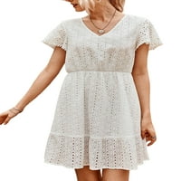 Haite dame Sundress v Neck kratke mini haljine rukava majica haljina kaftan ljetna boja bijela l