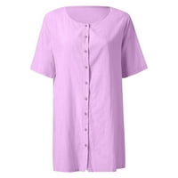 Plus veličine vrhovi za žene padaju modna lana čvrsta boja dugačka gumba punog rukava dolje dolje na košuljama