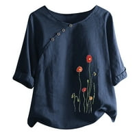 Ženske majice na rasprodaji ženske ljetne Ležerne široke košulje s okruglim vratom s kratkim rukavima s cvjetnim