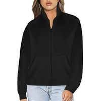 Lagana jesenska jakna-udobne Modne Casual jakne s patentnim zatvaračem dugih rukava za žene u crnoj boji, Veličina