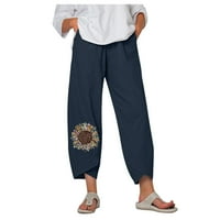 Ženske hlače s modernim cvjetnim printom, elastične hlače u struku, hlače širokih nogavica