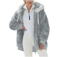 Zimski kaputi za žene Plus size jakna s kapuljačom od lepršavog flisa dugih rukava s kravatom ležerni jednobojni