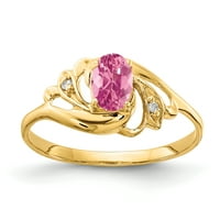 6K žuti zlatni prsten od ružičastog turmalina i dijamanta ovalnog oblika