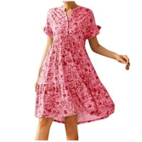 Ljetne haljine za žene, Ženska haljina za torte s cvjetnim izrezom u obliku slova U i kratkim rukavima, ležerna