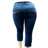 Ženske plave traper Capri hlače veličine plus, rastezljive hlače visokog struka