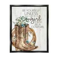 Budite sami ili cvjetne čizme Cowgirl Botaničke i cvjetne grafičke umjetnosti Jet Black Framed Art Print Wall