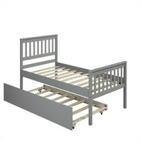 Aukfa blizanačka platforma platforma kreveta Wood Platform Okvir - dvostruki krevet s trundle i uzglavlje - sivo