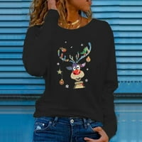 Ženske božićne majice s grafičkim printom u stilu A. H. modne bluze s okruglim vratom s dugim rukavima s grafičkim