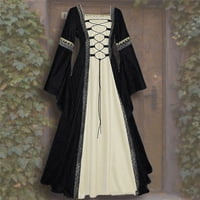 Ležerne haljine za žene žene casual dugih rukava Spajanje solidne gotičke cosplay haljine crna xl