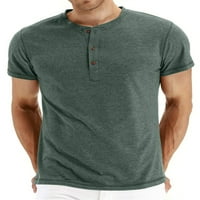 Muška majica s izrezom i gumbima u obliku slova u, jednobojni vrhovi kratkih rukava U obliku slova U, zelena bluza