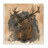 Stupell Industries jeleni portret sivo smeđe životinjske slike neradana umjetnička print zidna umjetnost, 13x19