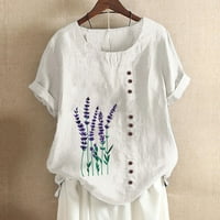 Wozhidaoke majice za žene cvjetovi lavande tiskani pamuk i lane labave košulje džemperi za žene