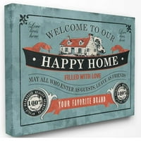 Stupell Industries Happy Home Inspirational Vintage Comic Design Canvas Zidna umjetnost Ester Kay