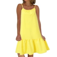 Ženski okrugli remen za vrat bez rukava Sjajna boja tiskana haljina kratka a-line haljina žuta xl