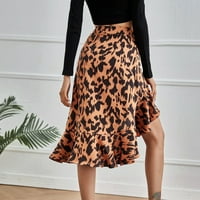 Ženska podijeljena ruffle leopard print suknja suknja a-line suknje suknje blistave suknje i gornji set