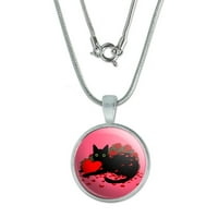 Crna mačka Valentinovo latice za srce ruže ljubav 0,75 privjesak sa srebrnim lancem od srebra