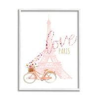 Stupell Industries Love Paris Pink Eifel Tower Flower Bicycle Hearts, 20, dizajn Lanie Loreth