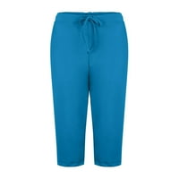 Kratke hlače za vježbanje Ležerne jednobojne sportske tajice u 7 točaka s džepom na čipku u plavoj boji;